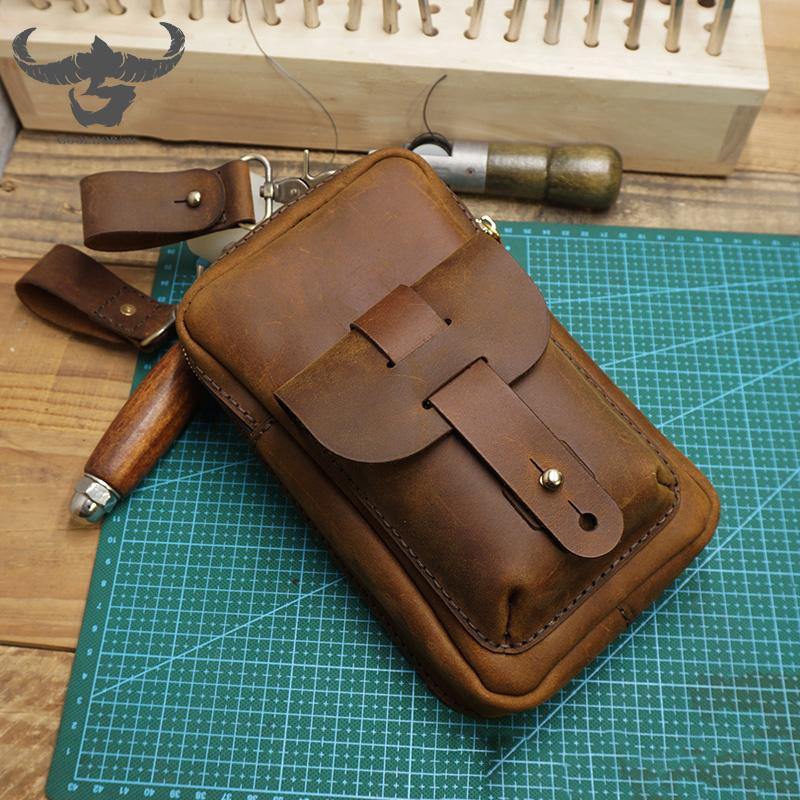 Handmade Brown LEATHER MEN Belt Pouch Waist BAG MIni Side Bag Brown Belt Bag FOR MEN