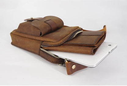 Handmade LEATHER MEN Belt Pouch Waist BAG MIni Side Bags Brown Belt Bag FOR MEN