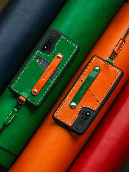 Handmade Leather Huawei Nova 6 Case with Card Holder CONTRAST COLOR Huawei Nova 6 Leather Case