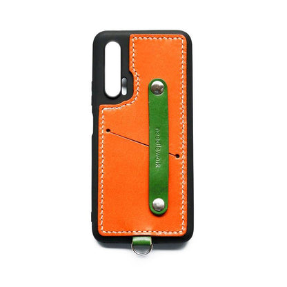 Handmade Orange Leather Huawei Nova 6 Case with Card Holder CONTRAST COLOR Huawei Nova 6 Leather Case