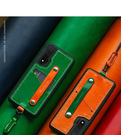 Handmade Leather Huawei Nova 6 Case with Card Holder CONTRAST COLOR Huawei Nova 6 Leather Case