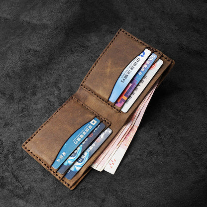 Handmade Leather Mens Billfold Wallets Slim Brown Bifold Small Wallet for Men