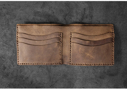 Handmade Leather Mens Billfold Wallets Slim Brown Bifold Small Wallet for Men