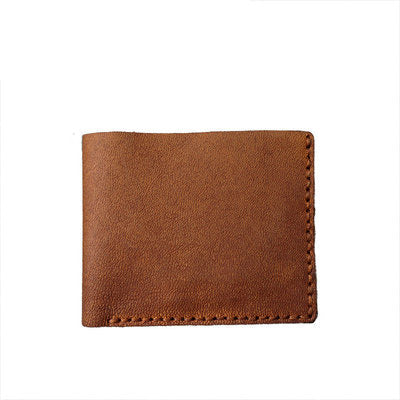 Handmade Leather Mens Billfold Wallets Slim Brown Bifold Small Wallet for Men