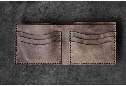 Handmade Leather Mens Billfold Wallets Slim Brown Bifold Small Wallet for Men