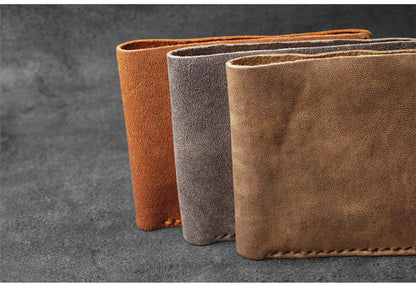 Handmade Leather Mens Billfold Wallets Slim Brown Bifold Small Wallet for Men