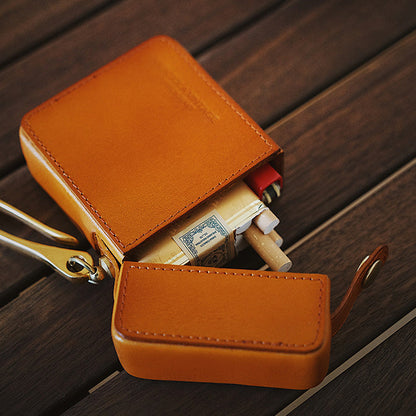 Handmade Leather Mens Cigarette Case with Lighter Holder for Men Best Gift for Him