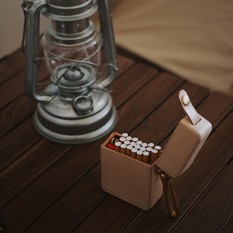 Handmade Leather Mens Cigarette Case with Lighter Holder for Men Best Gift for Him