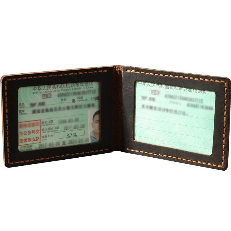 Handmade Coffee Leather Mens License Wallet Personalize Bifold License Card Wallets for Men