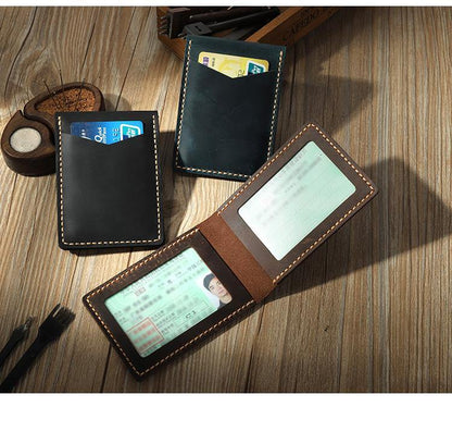 Handmade Black Leather Mens License Wallet Personalize Bifold License Card Wallets for Men