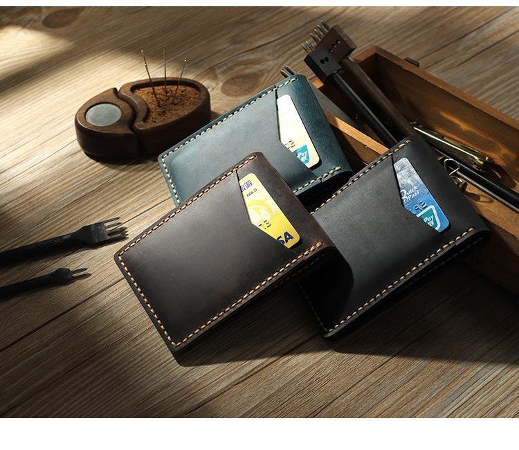 Handmade Blue Leather Mens License Wallet Personalize Bifold License Card Wallets for Men