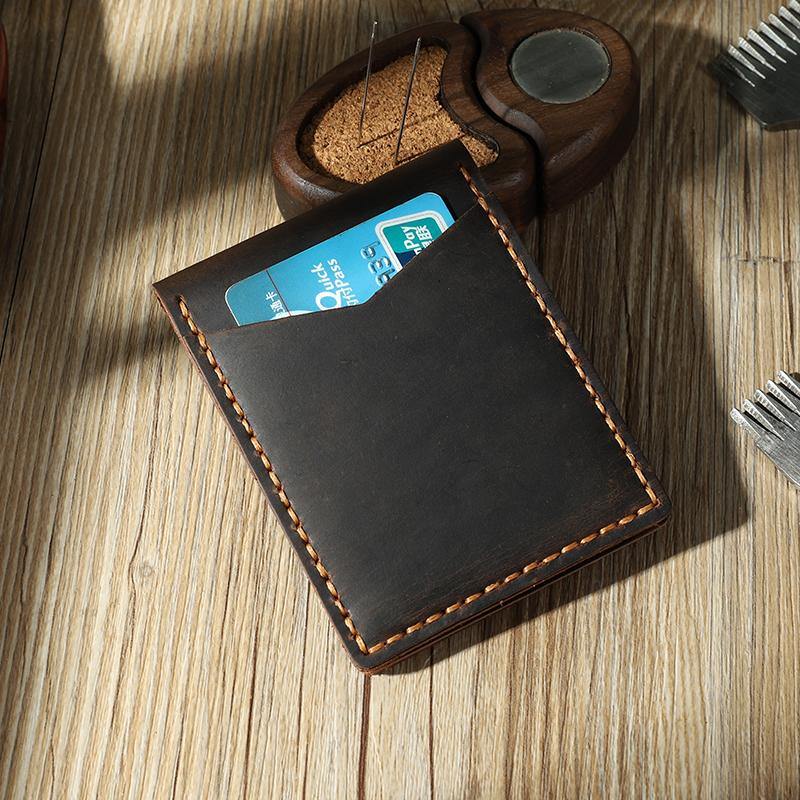 Handmade Coffee Leather Mens License Wallet Personalize Bifold License Card Wallets for Men