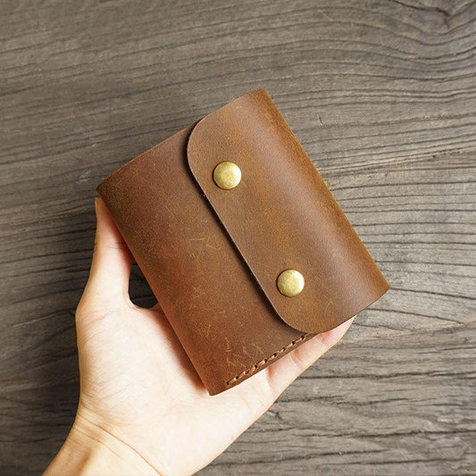 Handmade Leather Mens Trifold Billfold Wallet Key Wallet Brown Slim Key Holder Wallet for Men