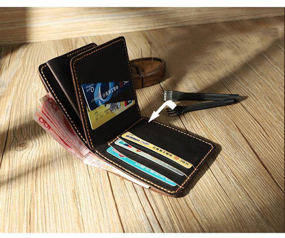 Handmade Leather Mens Trifold Billfold Wallet Personalize Trifold Small Wallets for Men