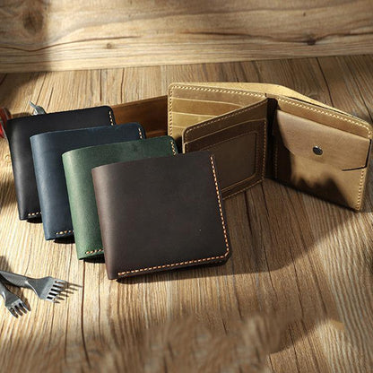 Handmade Leather Mens Trifold Billfold Wallet Personalize Trifold Small Wallets for Men