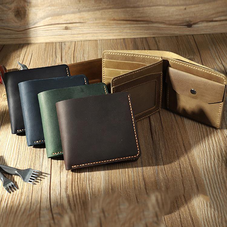 Handmade Coffee Leather Mens Trifold Billfold Wallet Personalize Trifold Small Wallets for Men