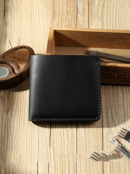 Handmade Black Leather Trifold Billfold Wallet Personalized Mens Trifold Wallets for Men