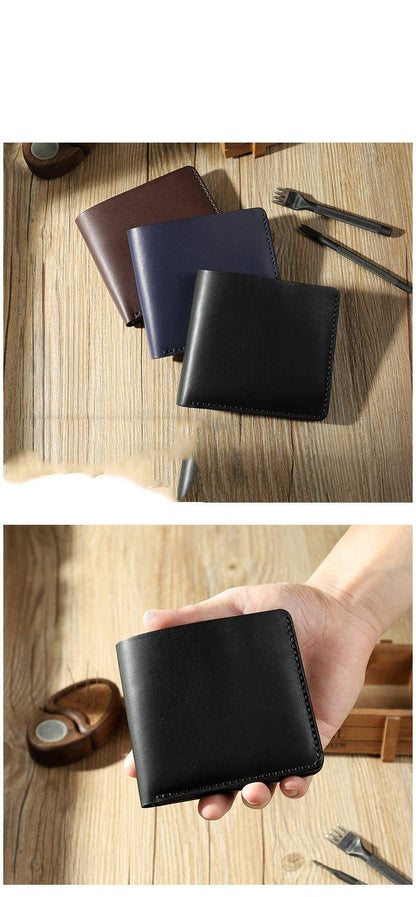 Handmade Black Leather Trifold Billfold Wallet Personalized Mens Trifold Wallets for Men