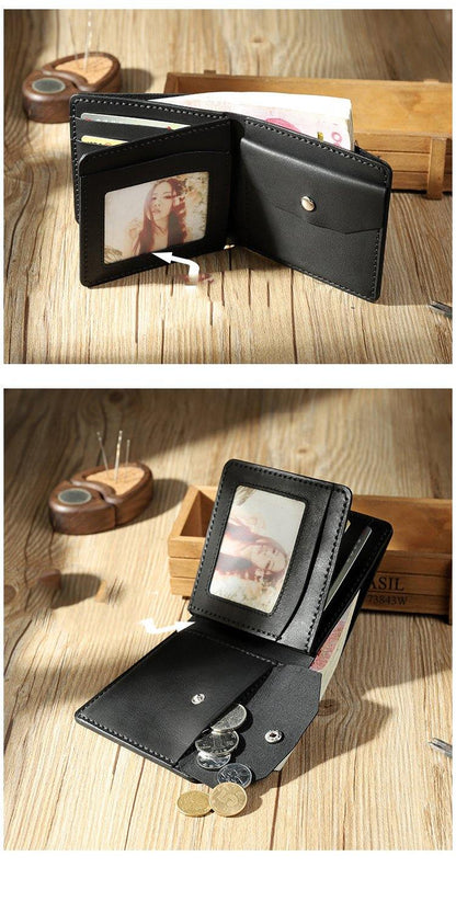 Handmade Black Leather Trifold Billfold Wallet Personalized Mens Trifold Wallets for Men