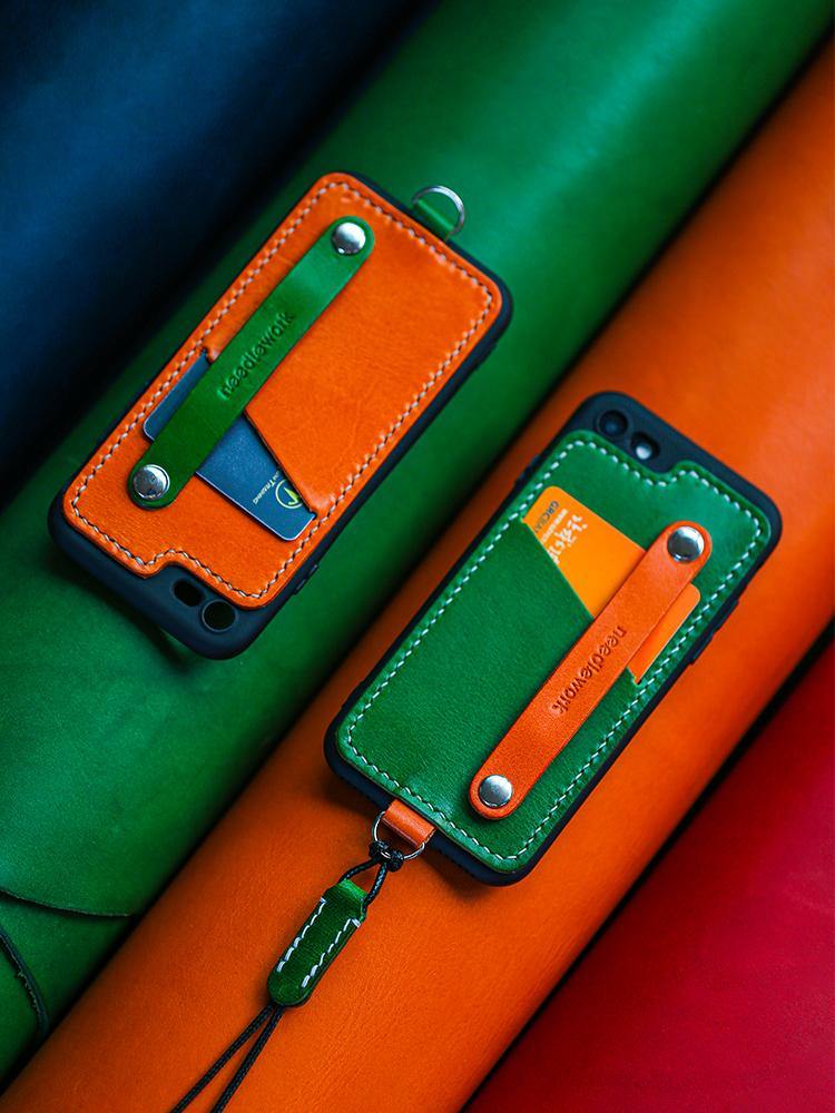 Handmade Orange Leather iPhone SE2 SE Case with Card Holder CONTRAST COLOR iPhone SE Leather Case