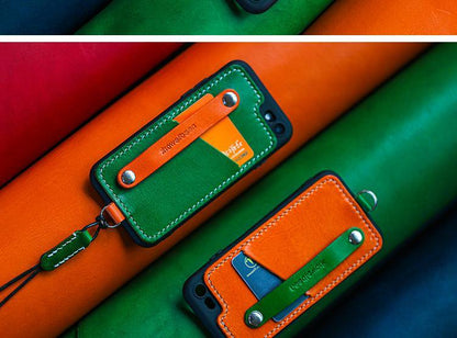 Handmade Orange Leather iPhone SE2 SE Case with Card Holder CONTRAST COLOR iPhone SE Leather Case