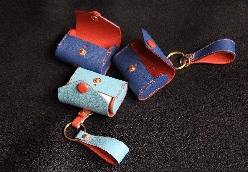 Handmade Light Blue Leather AirPods Case with Keyring Leather AirPods Case Airpod Case Cover