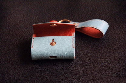 Handmade Light Blue Leather AirPods Case with Keyring Leather AirPods Case Airpod Case Cover