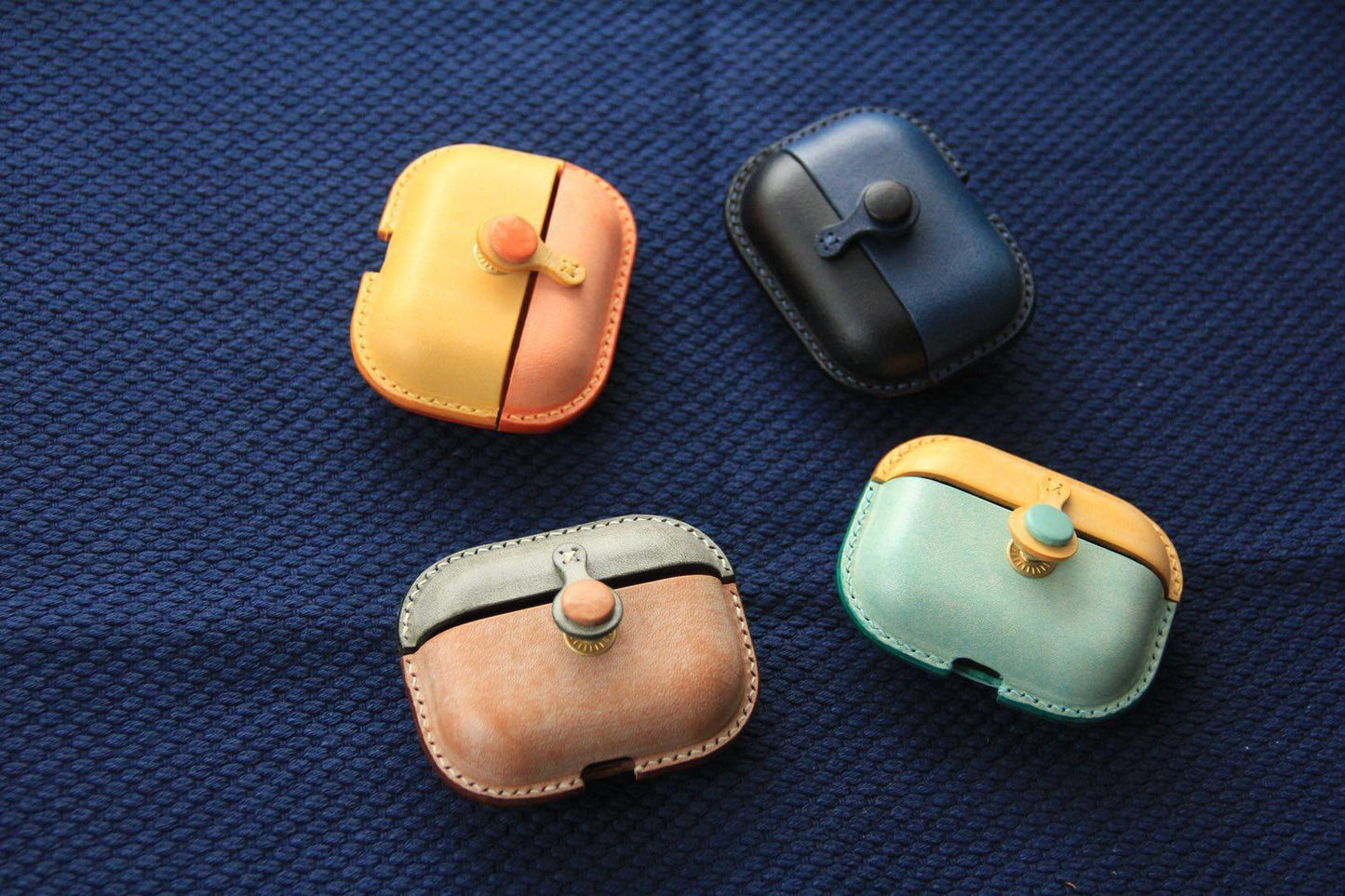 Handmade Navy&Black Leather AirPods Pro Case Leather AirPods Case Airpod Case Cover