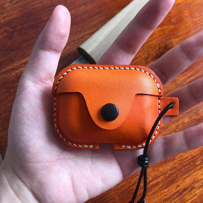 Handmade Orange Leather AirPods Pro Case Leather AirPods Case Airpod Case Cover