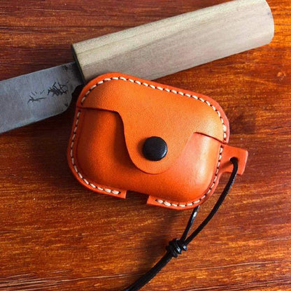 Handmade Orange Leather AirPods Pro Case Leather AirPods Case Airpod Case Cover