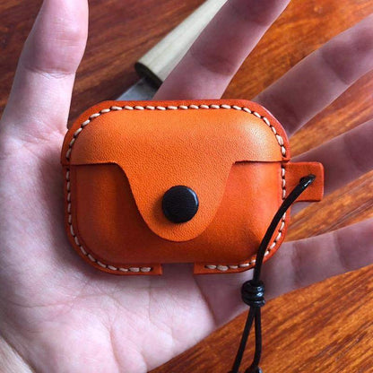 Handmade Orange Leather AirPods Pro Case Leather AirPods Case Airpod Case Cover