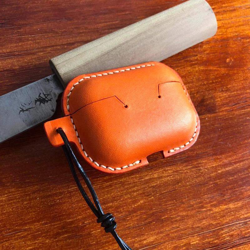 Handmade Orange Leather AirPods Pro Case Leather AirPods Case Airpod Case Cover