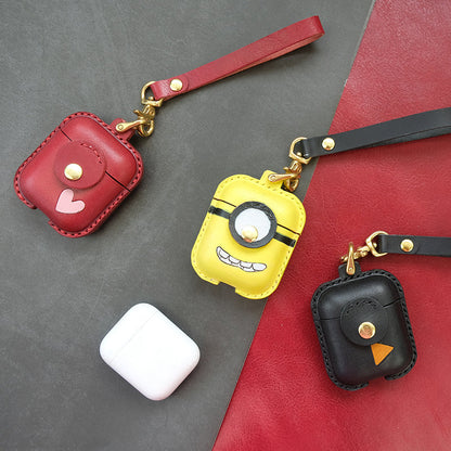 Handmade Red Leather AirPods 1,2 Case with Wristlet Strap Leather AirPods Case Airpod Case Cover