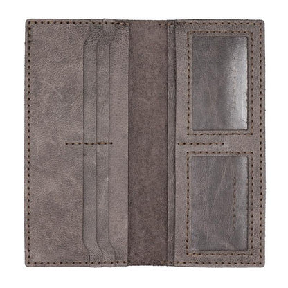 Handmade Slim Checkbook Wallet Leather Mens Bifold Long Wallet Lots Cards Long Wallet for Men