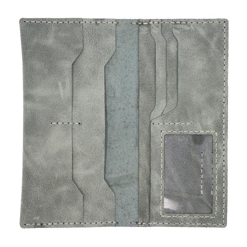 Handmade Slim Leather Mens Bifold Long Wallet Checkbook Wallet Lots Cards Long Wallet for Men