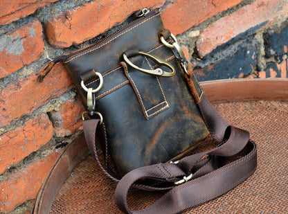 Vintage Brown Leather Men's Small Side Bag Belt Pouch Belt Bag Small Messenger Bag For Men