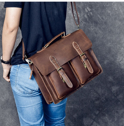 Vintage Leather Mens 14' Brown Laptop Briefcase Business Brown Briefcase For Men