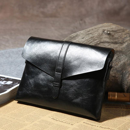 Handmade Leather Mens Clutch Cool Slim Wallet Zipper Clutch Wristlet Bag Wallet for Men