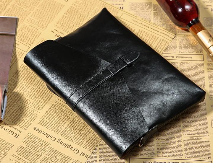 Handmade Leather Mens Clutch Cool Slim Wallet Zipper Clutch Wristlet Bag Wallet for Men