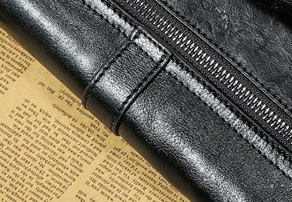 Handmade Leather Mens Clutch Cool Slim Wallet Zipper Clutch Wristlet Bag Wallet for Men