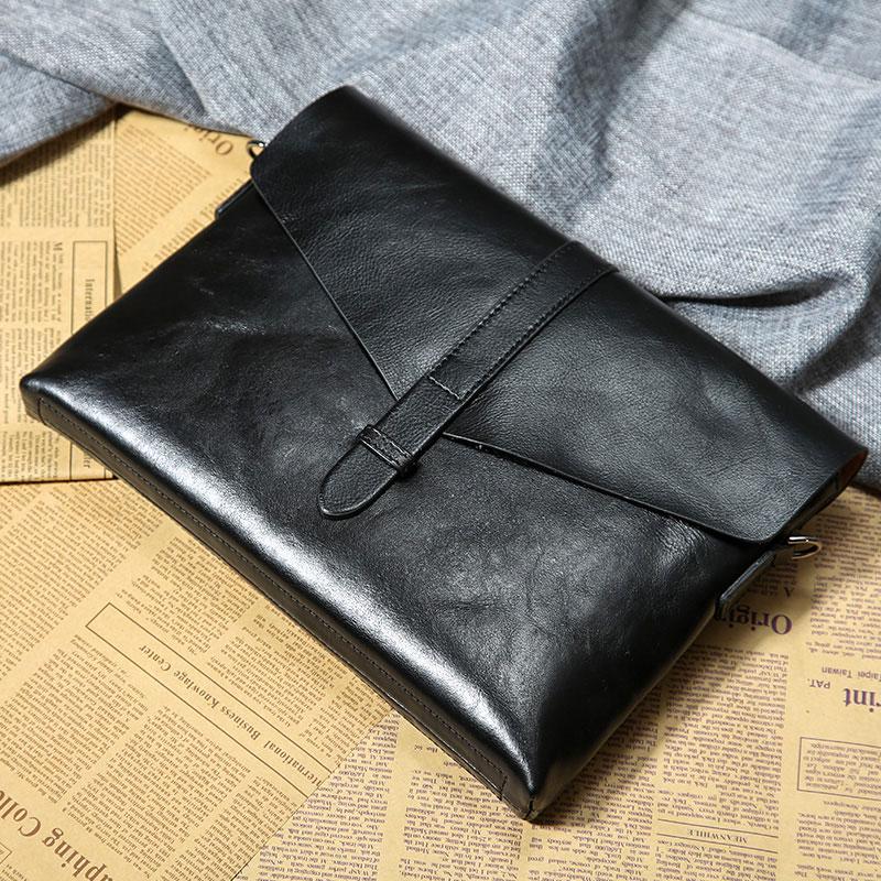 Handmade Leather Mens Clutch Cool Slim Wallet Zipper Clutch Wristlet Bag Wallet for Men