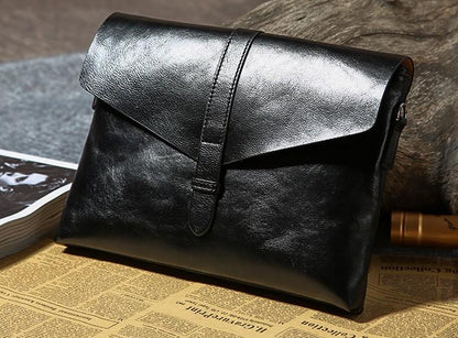 Handmade Leather Mens Clutch Cool Slim Wallet Zipper Clutch Wristlet Bag Wallet for Men