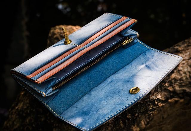 Handmade Leather Tooled Gray Women Envelope Vintage Leather Wallet Long Phone Clutch Wallets for Women