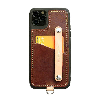 Handmade Coffee Leather iPhone 11 Case with Card Holder CONTRAST COLOR iPhone 11 Leather Case