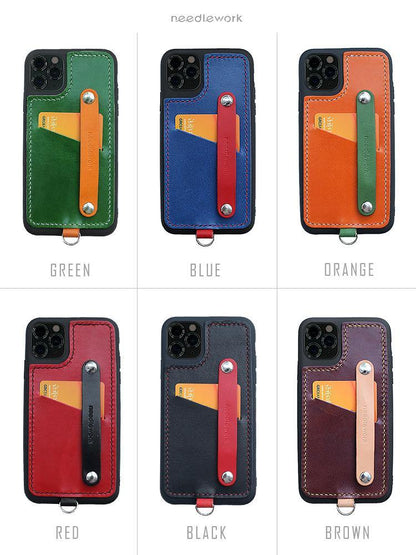 Handmade Coffee Leather iPhone 11 Case with Card Holder CONTRAST COLOR iPhone 11 Leather Case