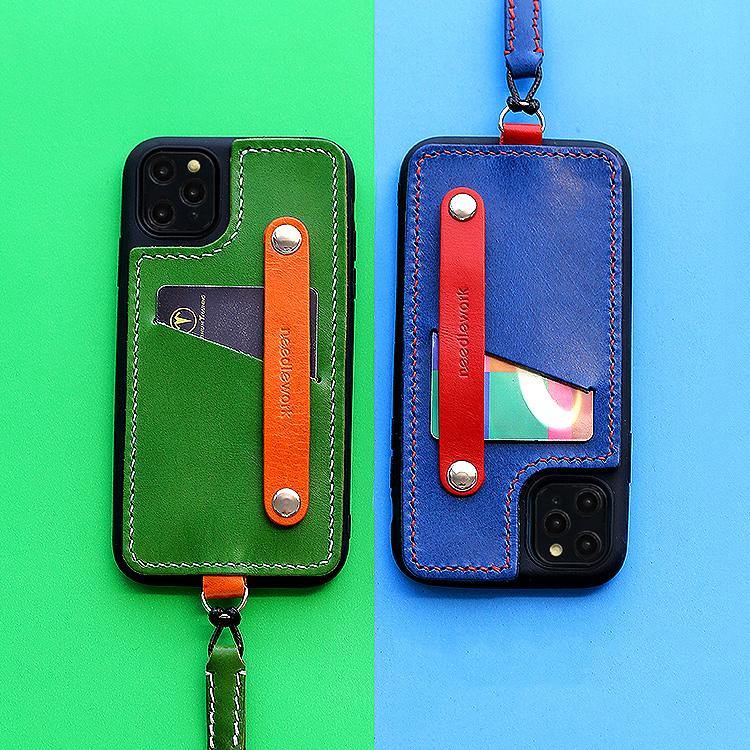 Handmade Green Leather iPhone 11 Pro Max Case with Card Holder CONTRAST COLOR iPhone 11 Leather Case