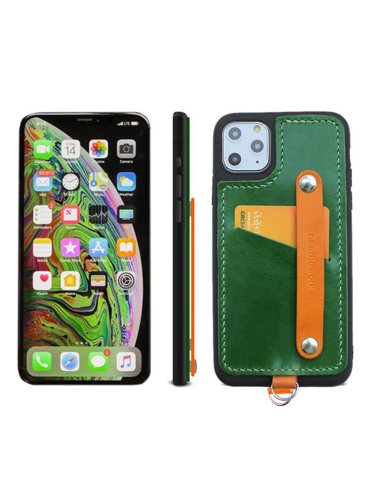 Handmade Green Leather iPhone 11 Pro Max Case with Card Holder CONTRAST COLOR iPhone 11 Leather Case