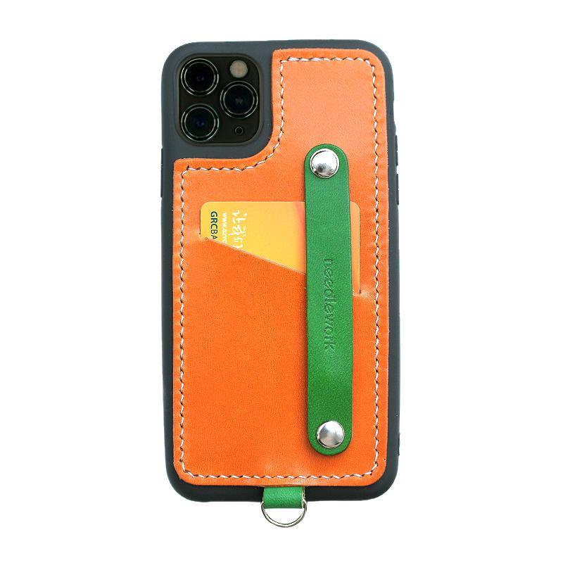 Handmade Green Leather iPhone 11 Pro Case with Card Holder CONTRAST COLOR iPhone 11 Leather Case