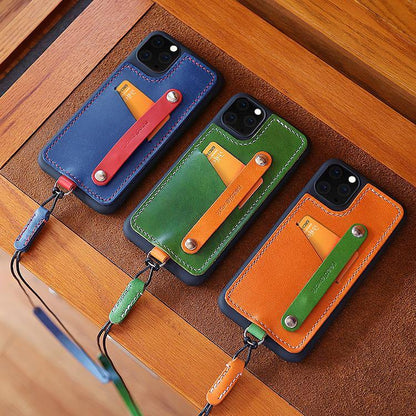 Handmade Green Leather iPhone 11 Pro Case with Card Holder CONTRAST COLOR iPhone 11 Leather Case