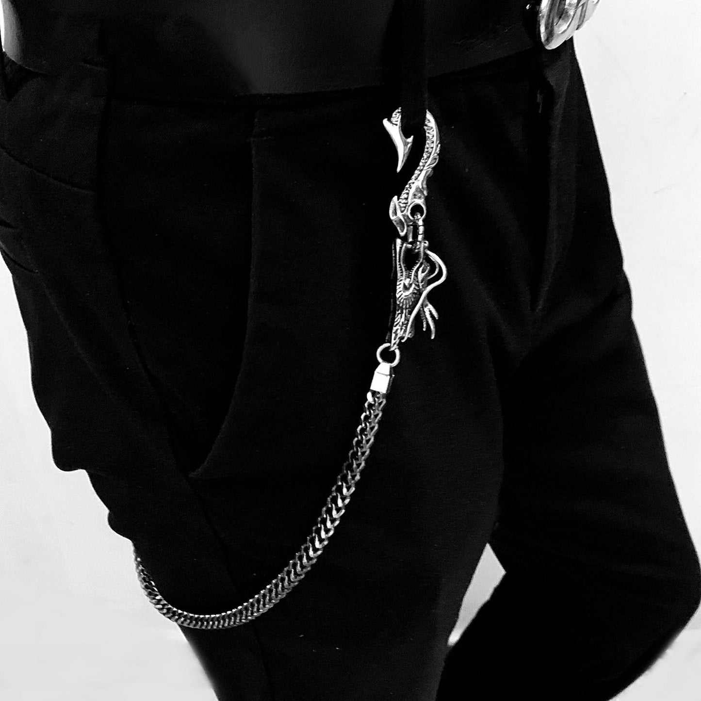 Cool Silver Dragon Steel Pants Chain Wallet Chain Long Biker wallet Chain For Men